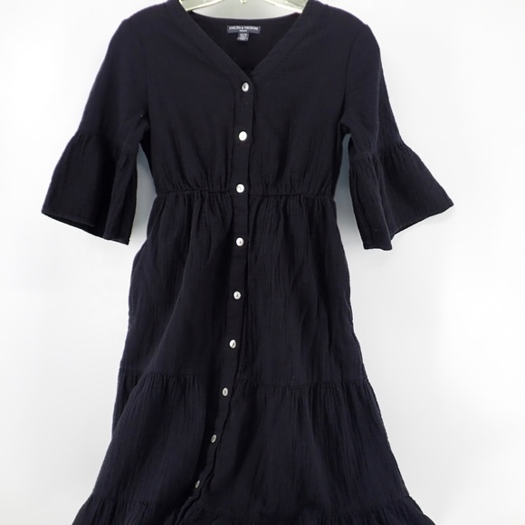 Chelsea & Theodore Women's Cotton Gauze Tiered Button Up Midi Dress XS ~Extra SM - Picture 1 of 7